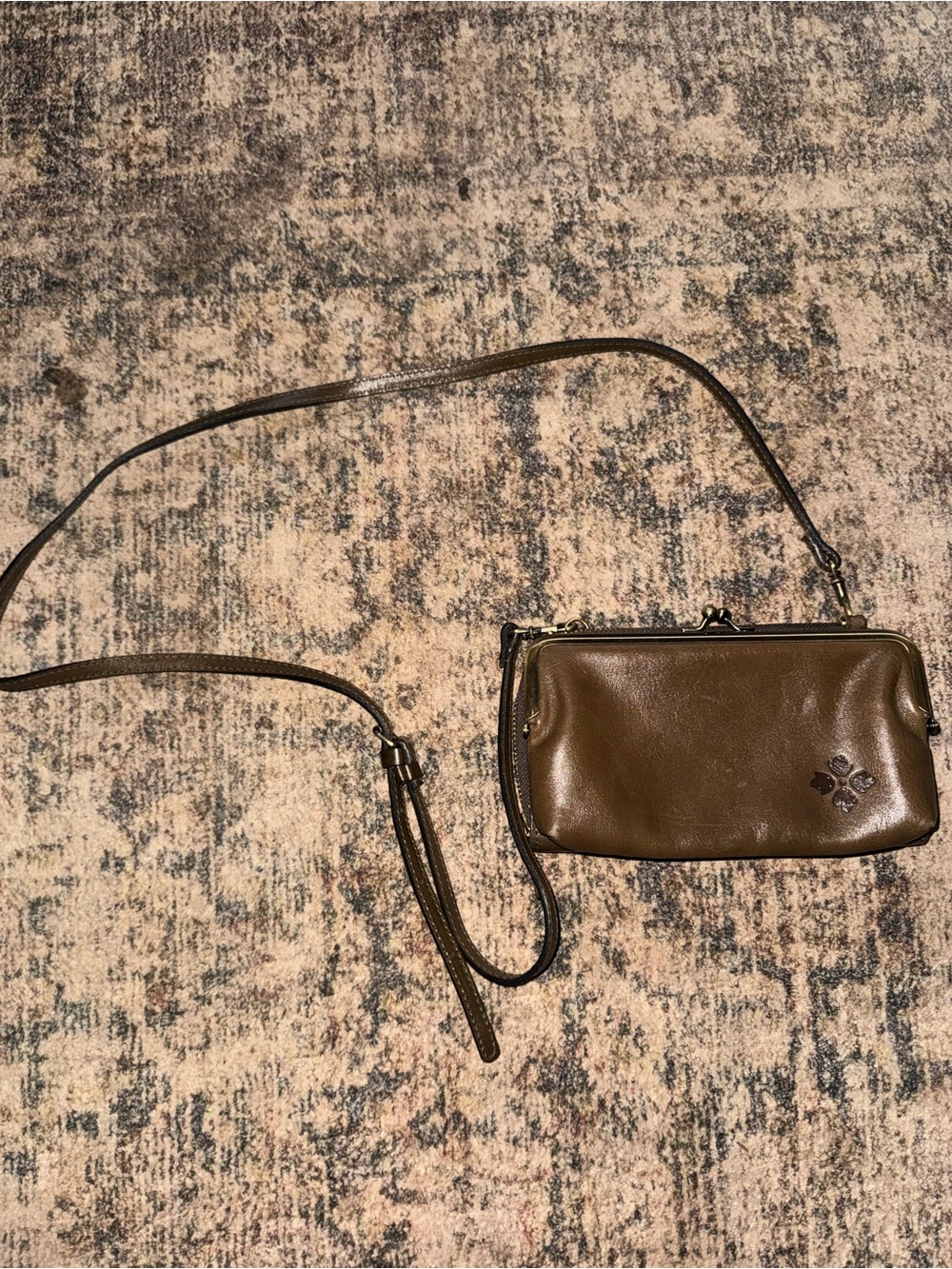 Patricia Nash Green/brown Leather Crossbody Clutch